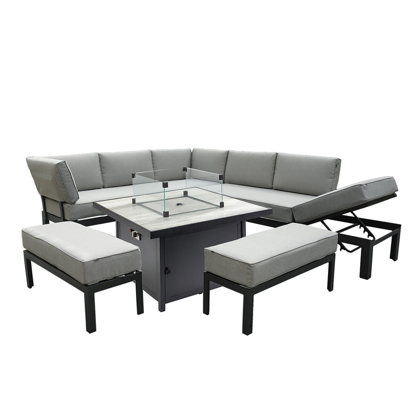 Apollo Comfort Corner Casual Dining Set With Gas Fire Pit Table
